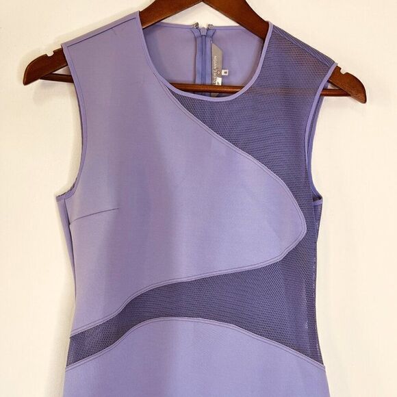 Clover Canyon Purple Neoprene and Mesh Sleeveless Fit and Flare Dress - Picture 3 of 7
